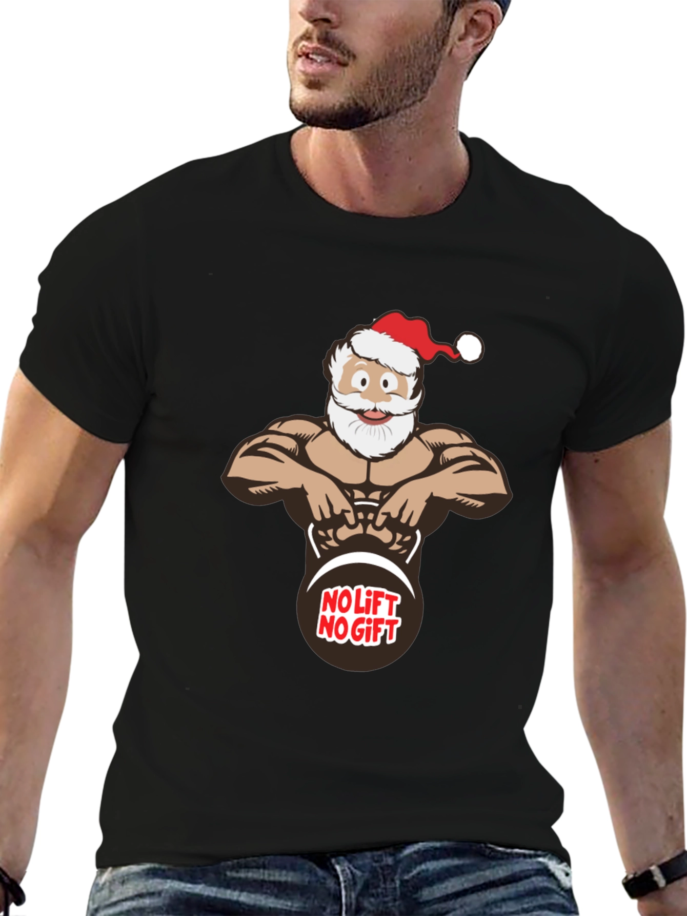 No Lift No Gift Santa Black T-Shirt