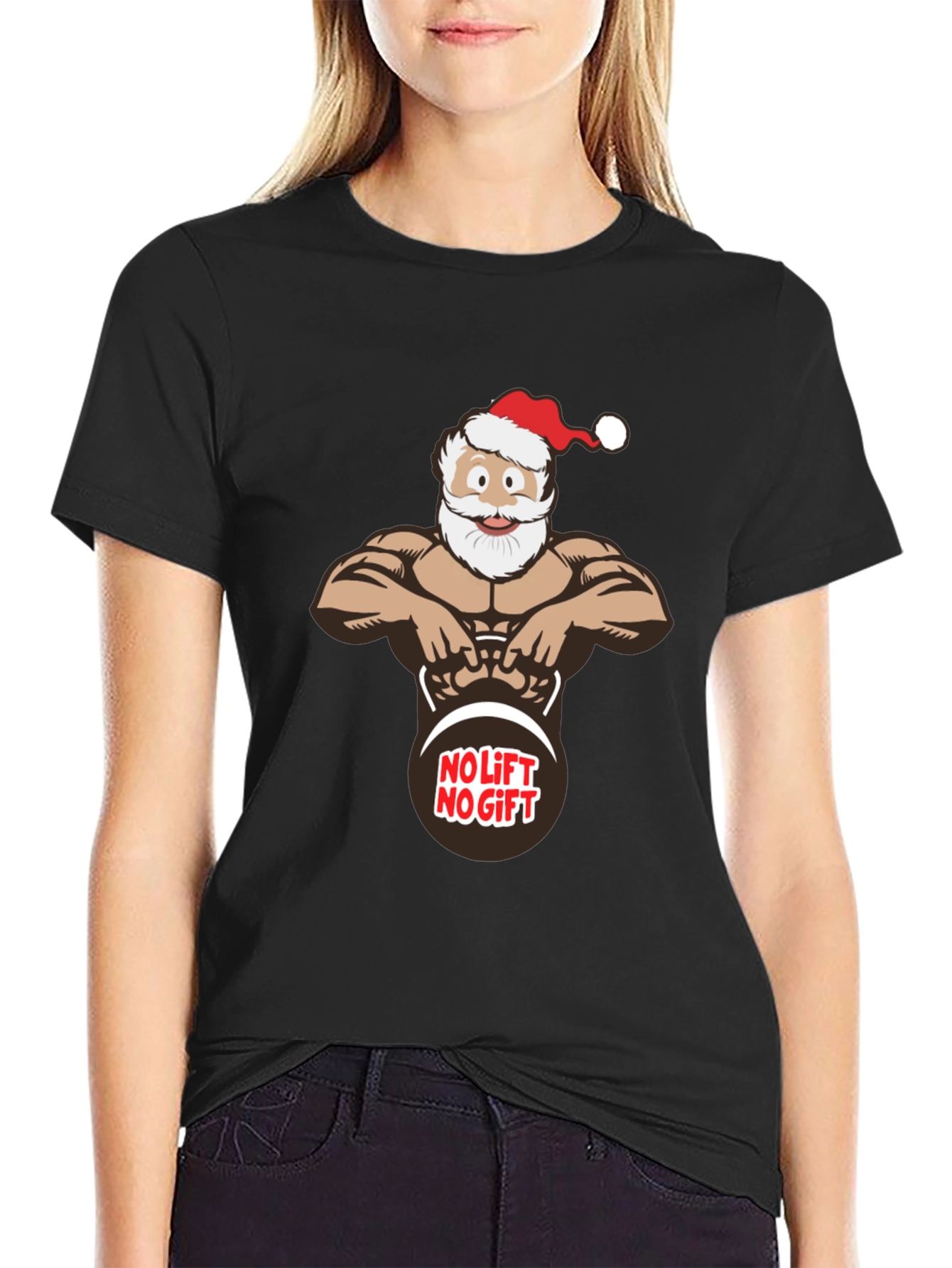 No Lift No Gift Santa Black T-Shirt