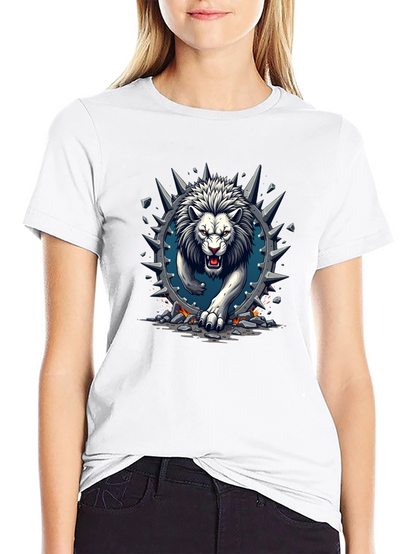 Lion Graphic Print Crew Neck Tee