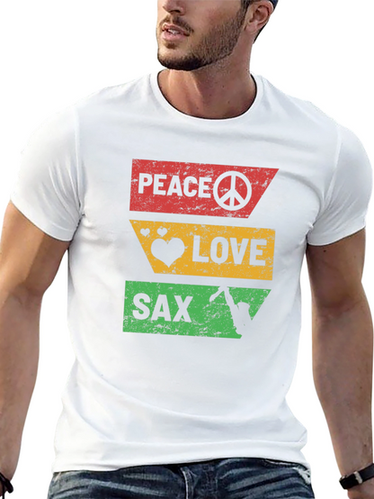 Peace Love Sax T-Shirt - Cool Graphic Tee