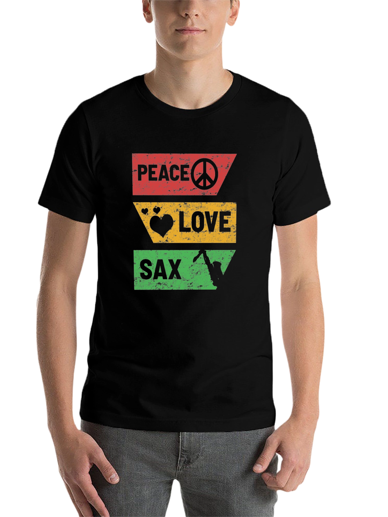 Peace Love Sax T-Shirt - Cool Graphic Tee