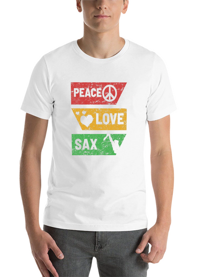 Peace Love Sax T-Shirt - Cool Graphic Tee