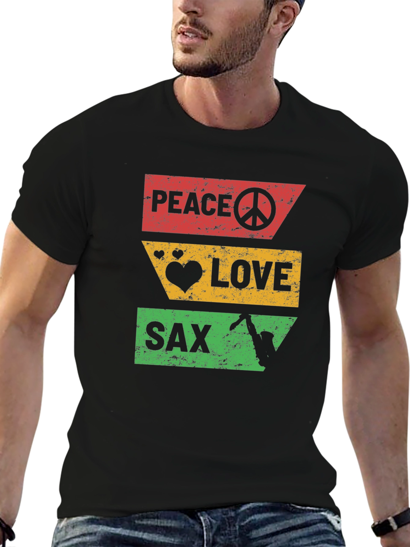 Peace Love Sax T-Shirt - Cool Graphic Tee
