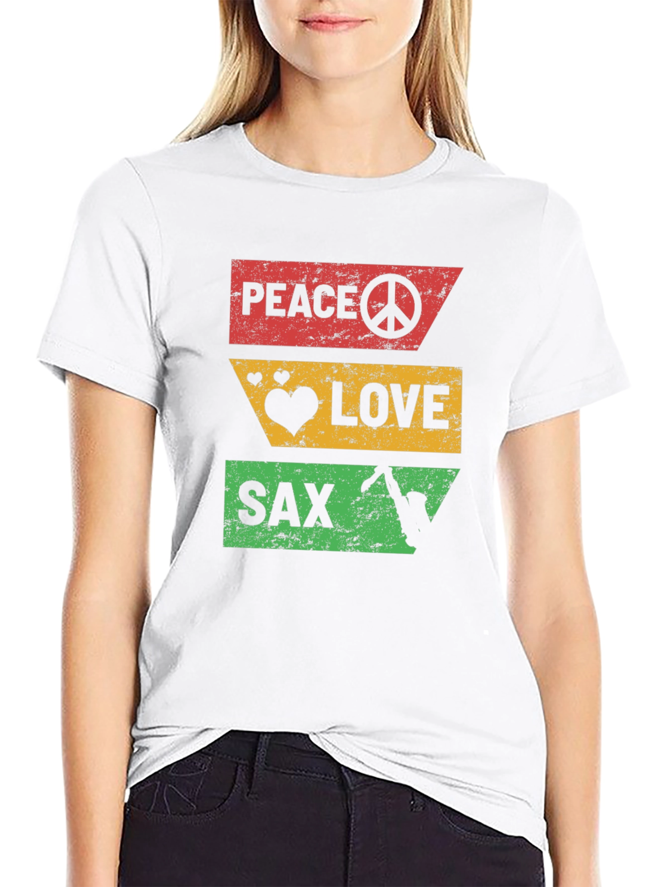 Peace Love Sax T-Shirt - Cool Graphic Tee
