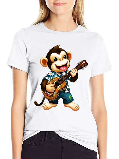 Monkey Playing Ukulele Graphic T-Shirt