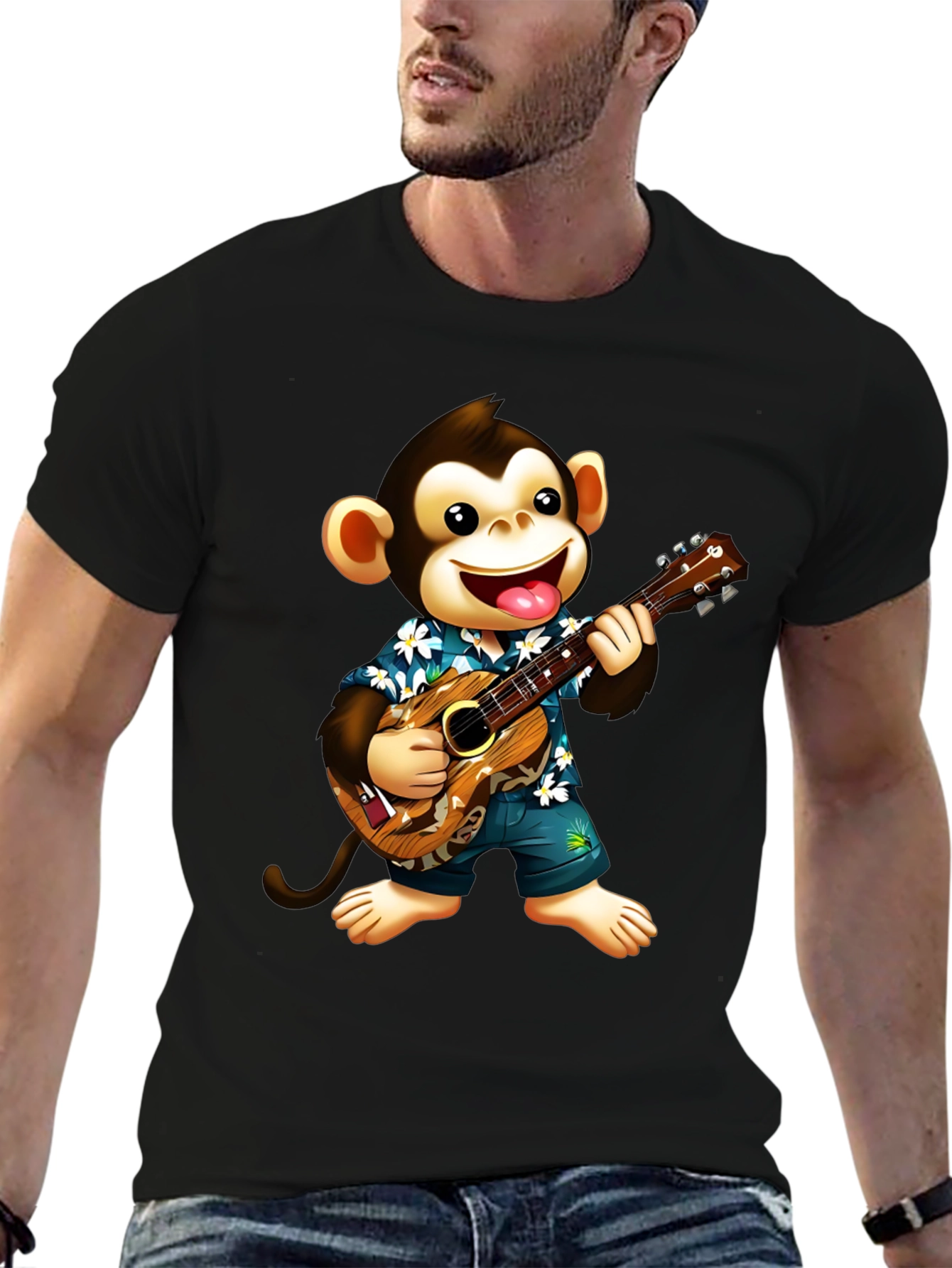 Monkey Playing Ukulele Graphic T-Shirt