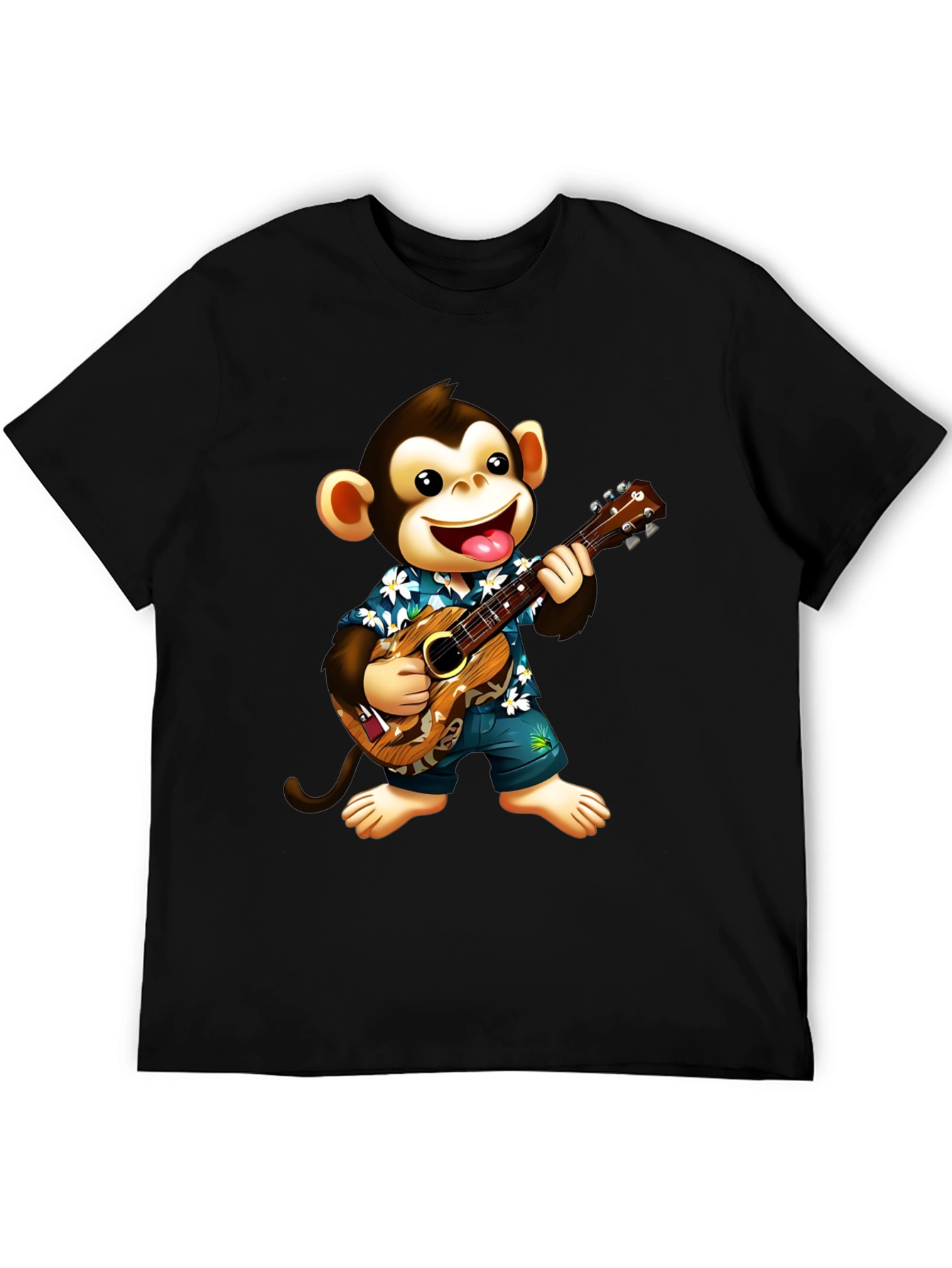 Monkey Playing Ukulele Graphic T-Shirt