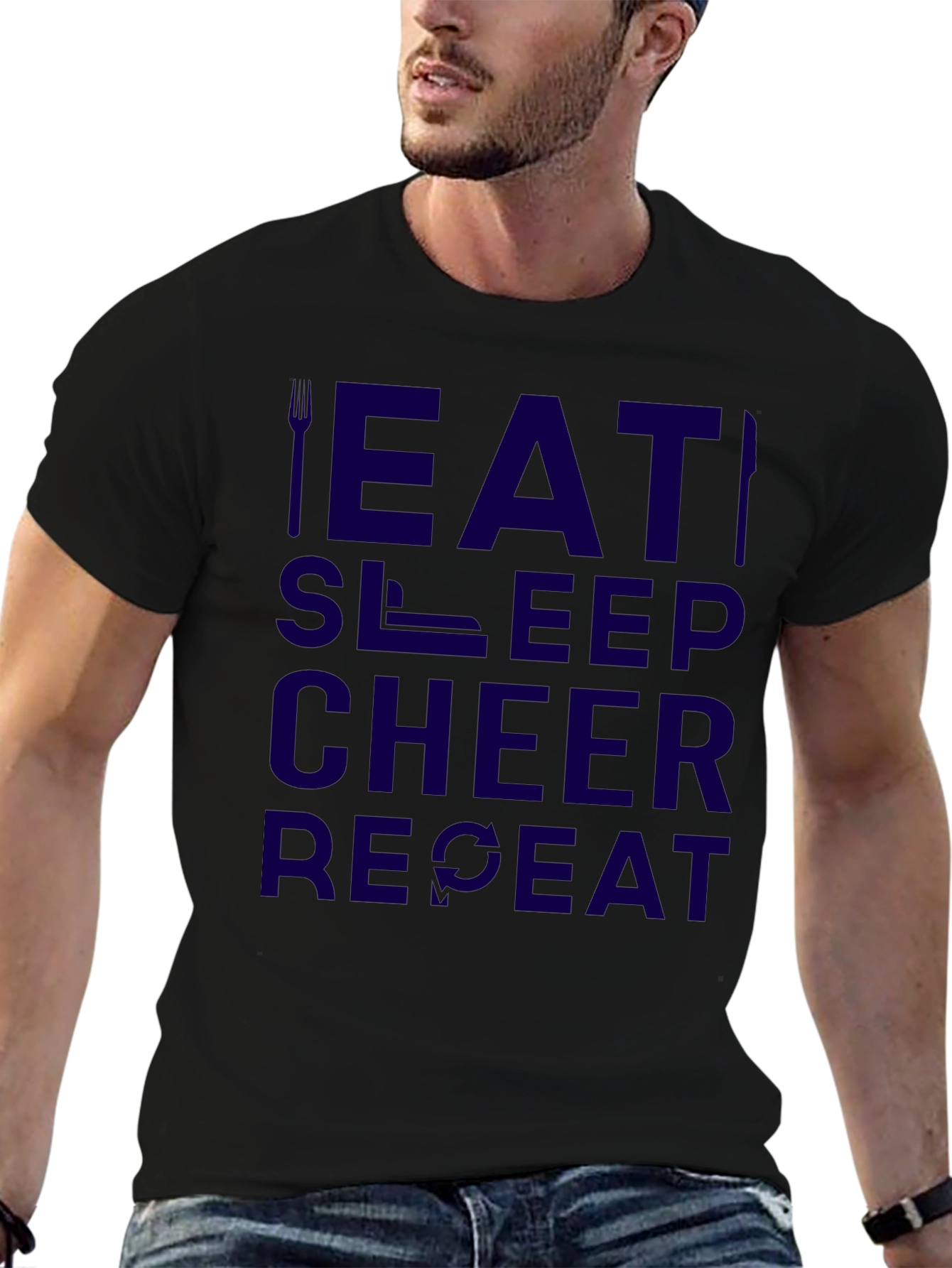 Eat Sleep Cheer Repeat Black Graphic Tee