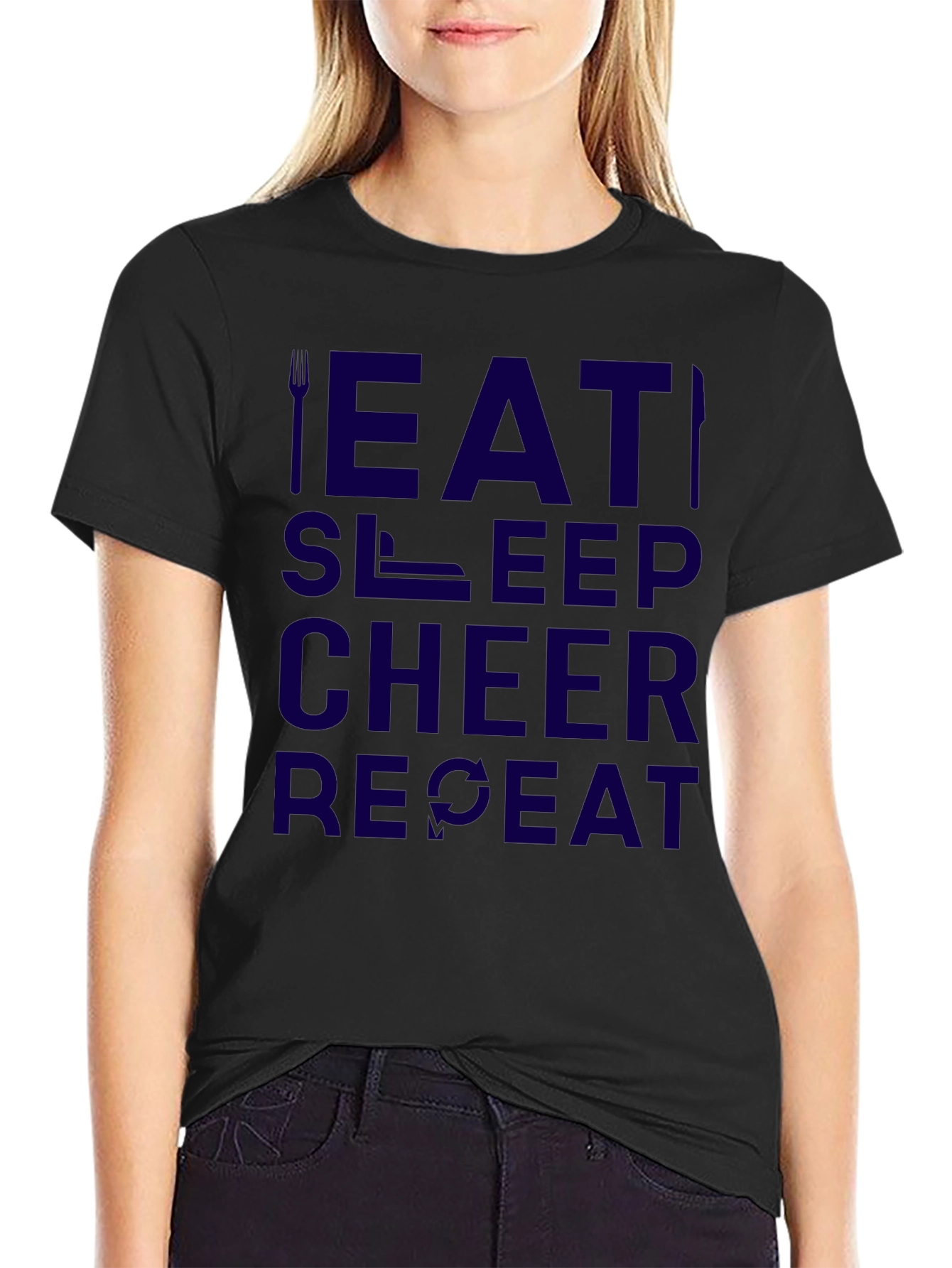 Eat Sleep Cheer Repeat Black Graphic Tee