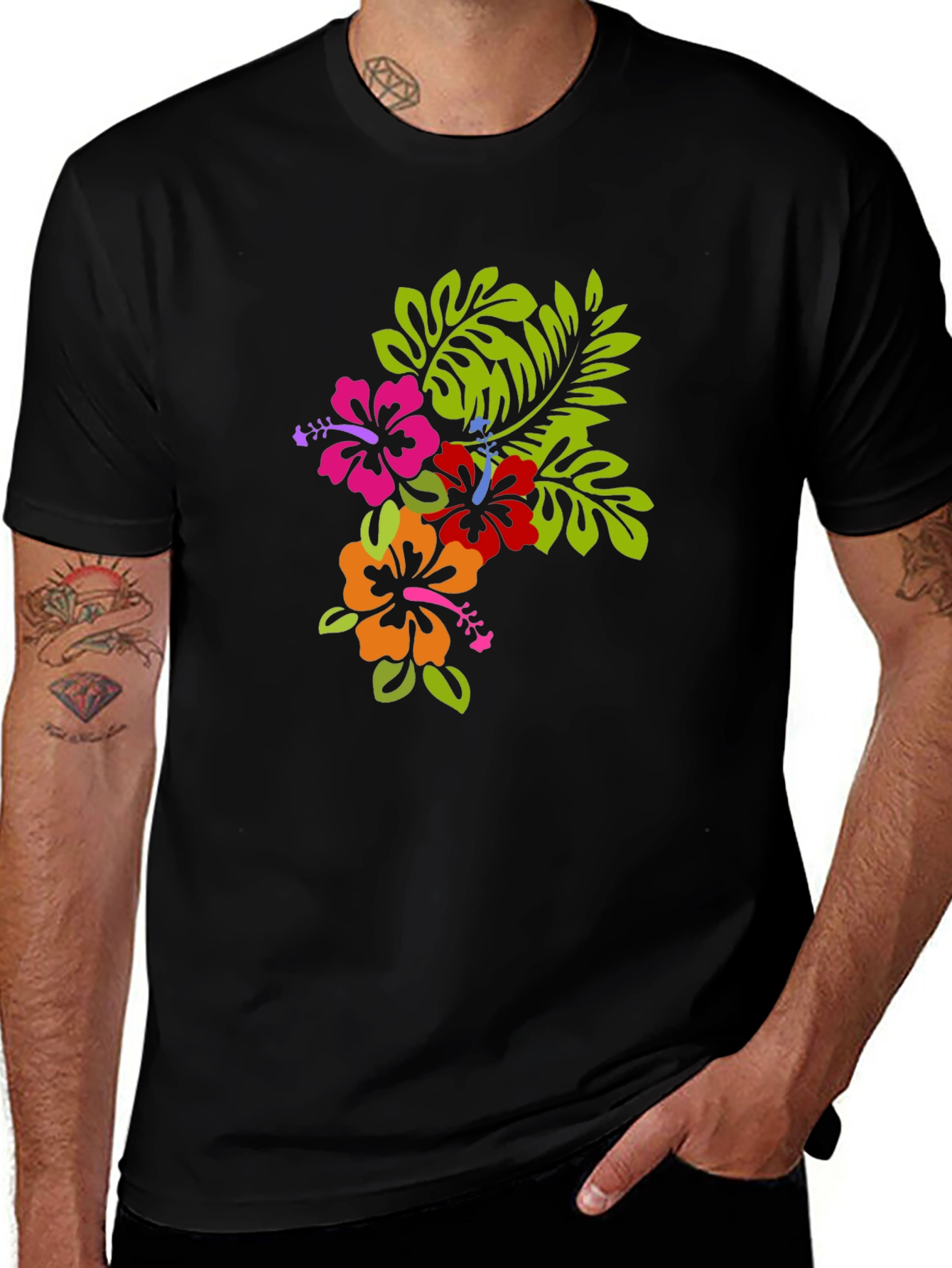 Tropical Floral Graphic Black T-Shirt