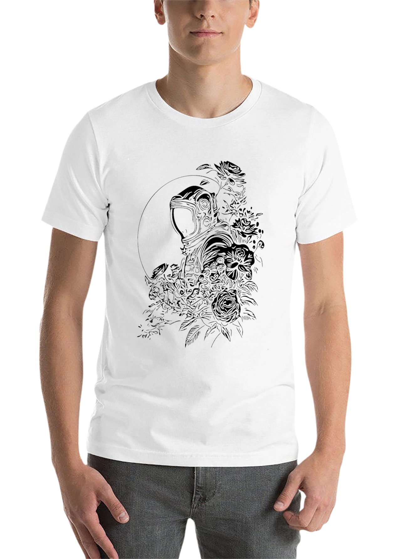 Floral Astronaut Graphic Black T-Shirt