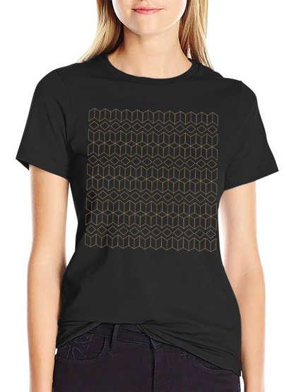 Geometric Cube Pattern Black T-Shirt