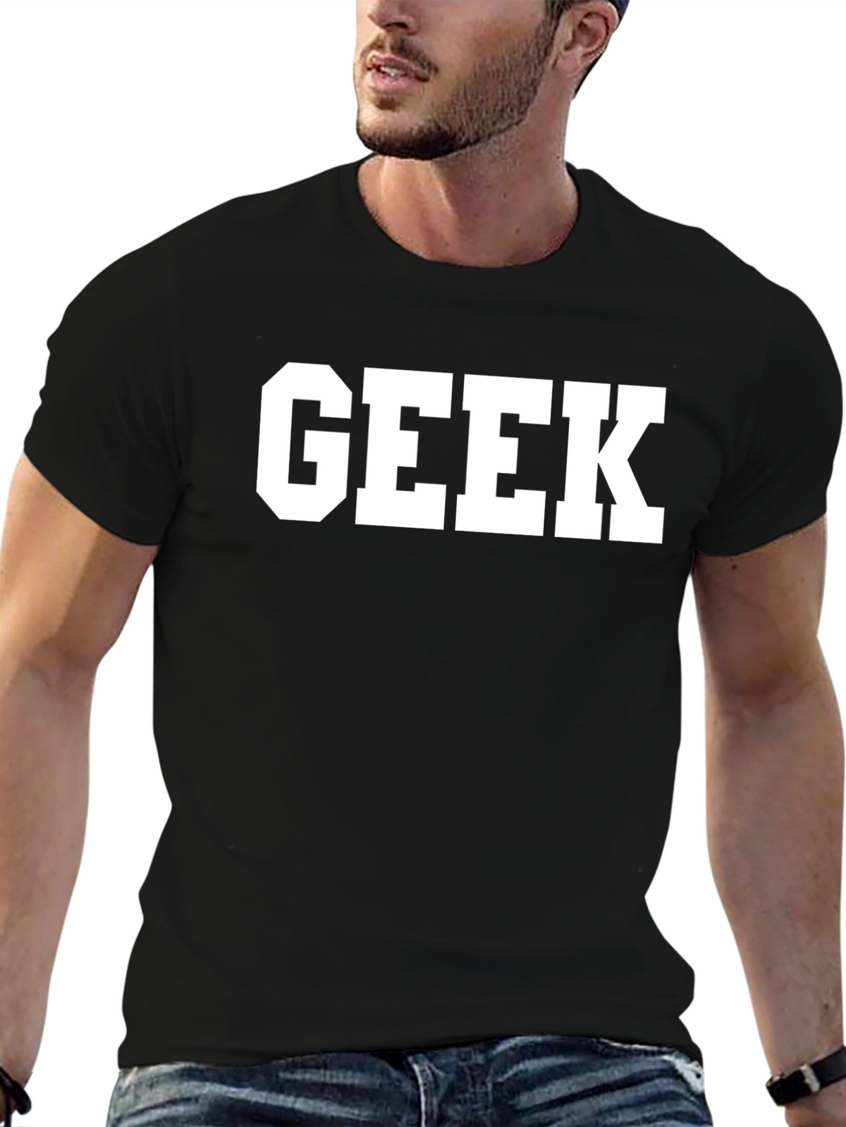 Geek Bold Print Black T-Shirt
