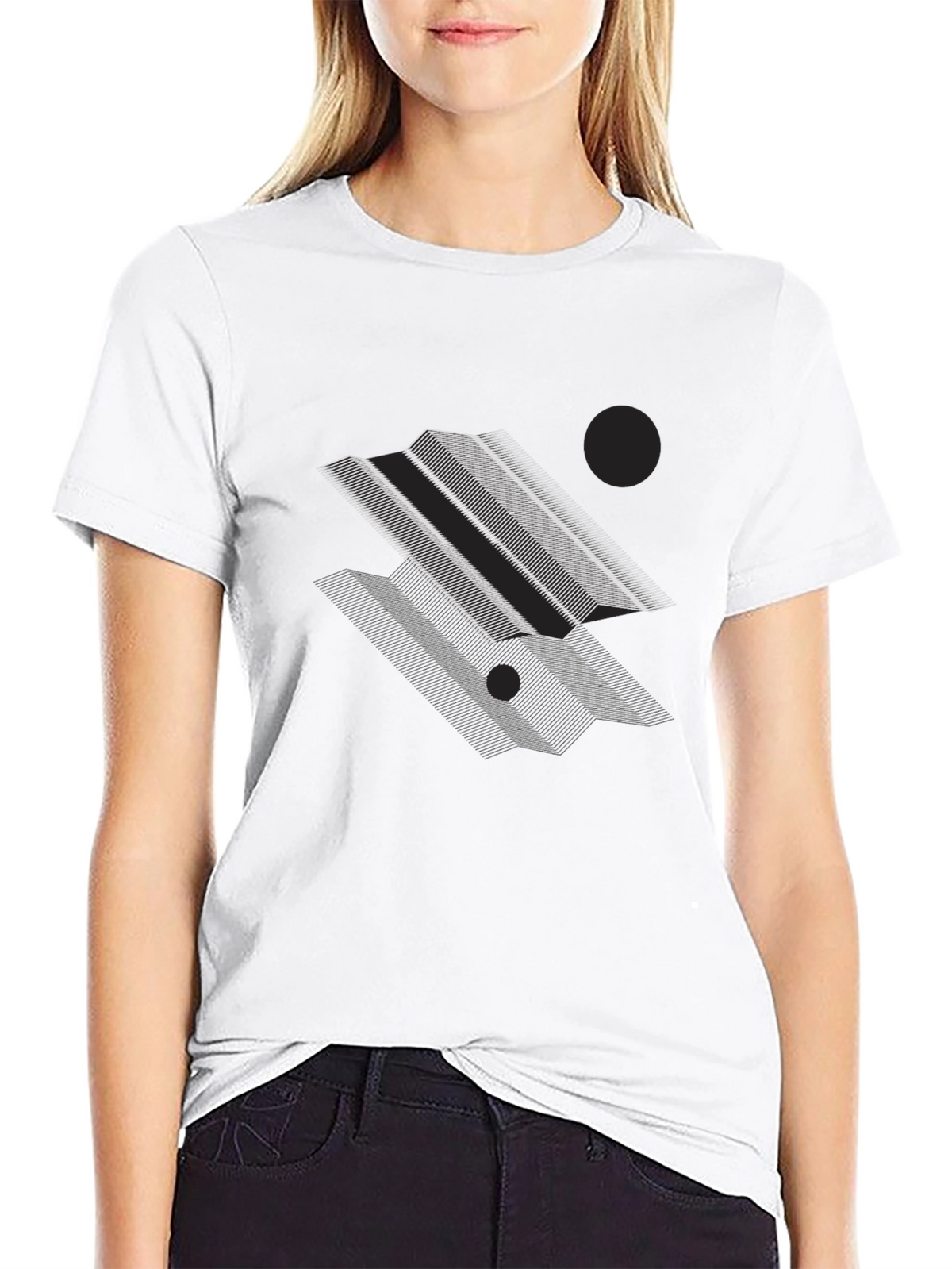 Geometric Lines Graphic Black T-Shirt