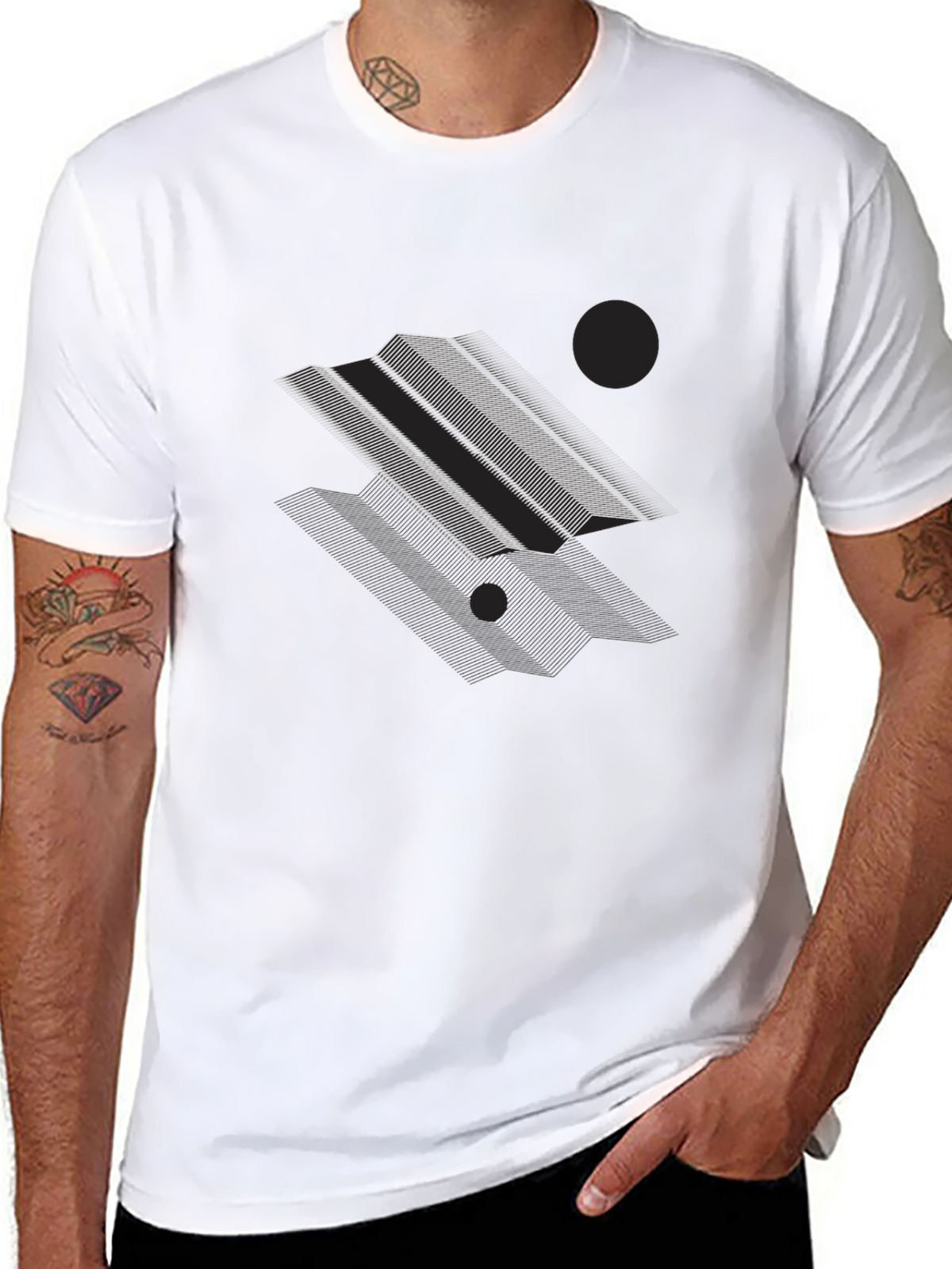 Geometric Lines Graphic Black T-Shirt