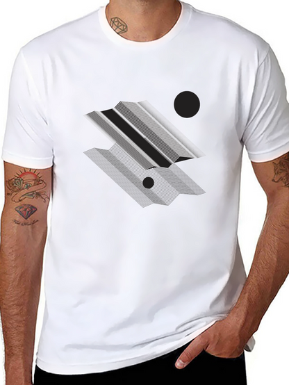 Geometric Lines Graphic Black T-Shirt