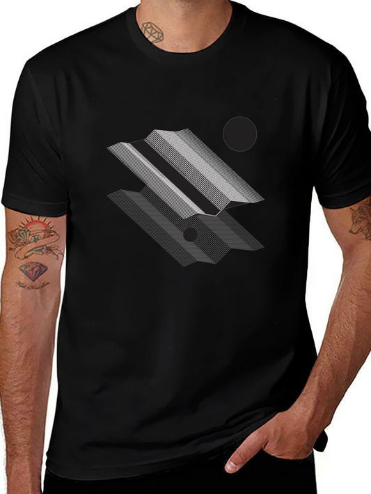 Geometric Lines Graphic Black T-Shirt