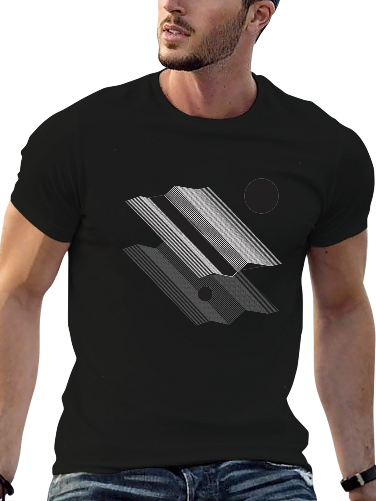Geometric Lines Graphic Black T-Shirt
