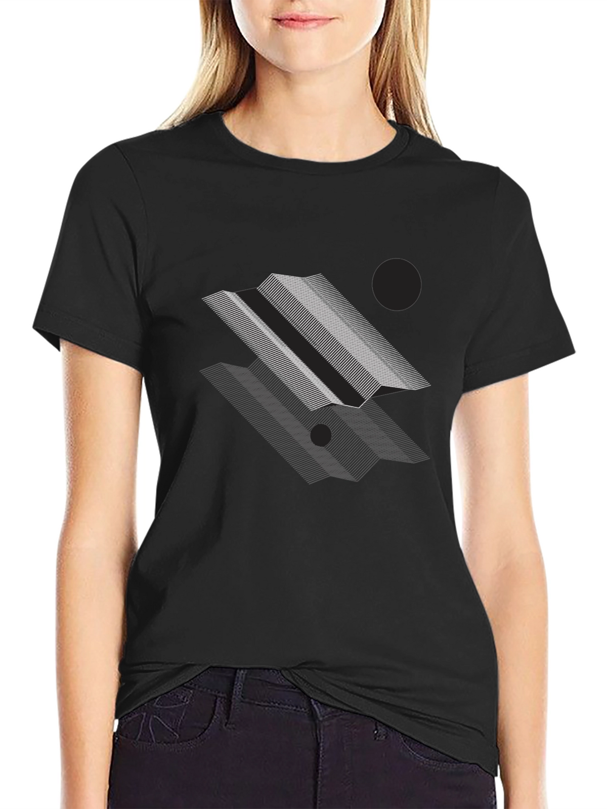 Geometric Lines Graphic Black T-Shirt