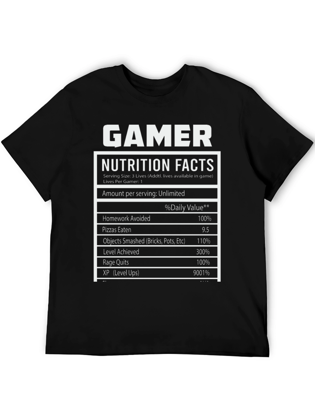 Gamer Nutrition Facts Black T-Shirt