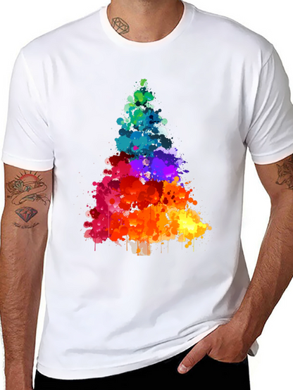 Rainbow Splatter Christmas Tree Black T-Shirt