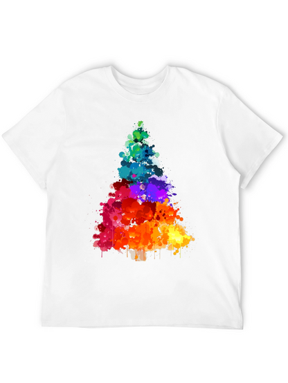Rainbow Splatter Christmas Tree Black T-Shirt