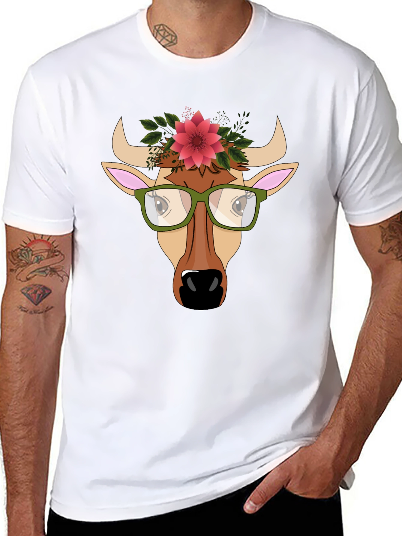 Cow with Flower Crown Graphic Tee
