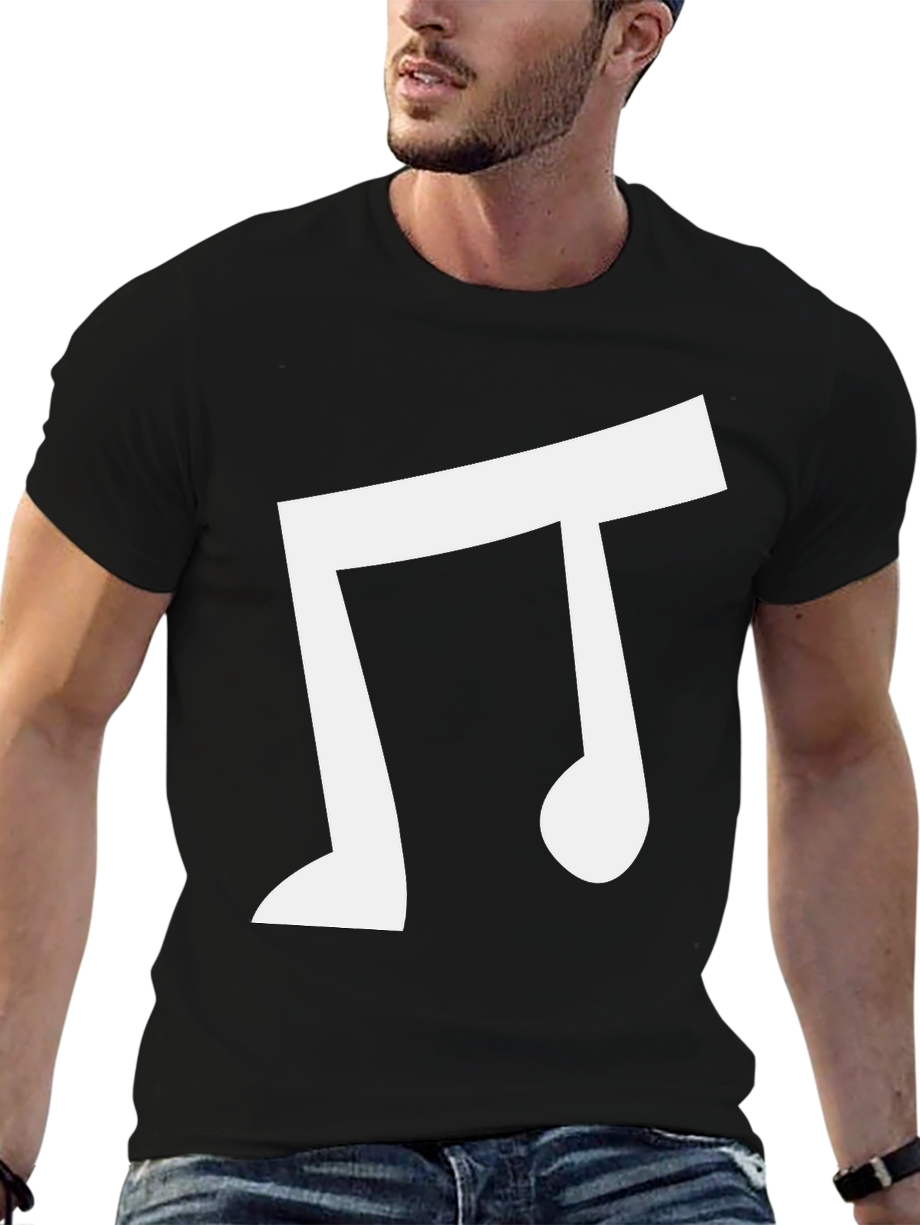 Musical Note Graphic Tee - Casual Black T-Shirt