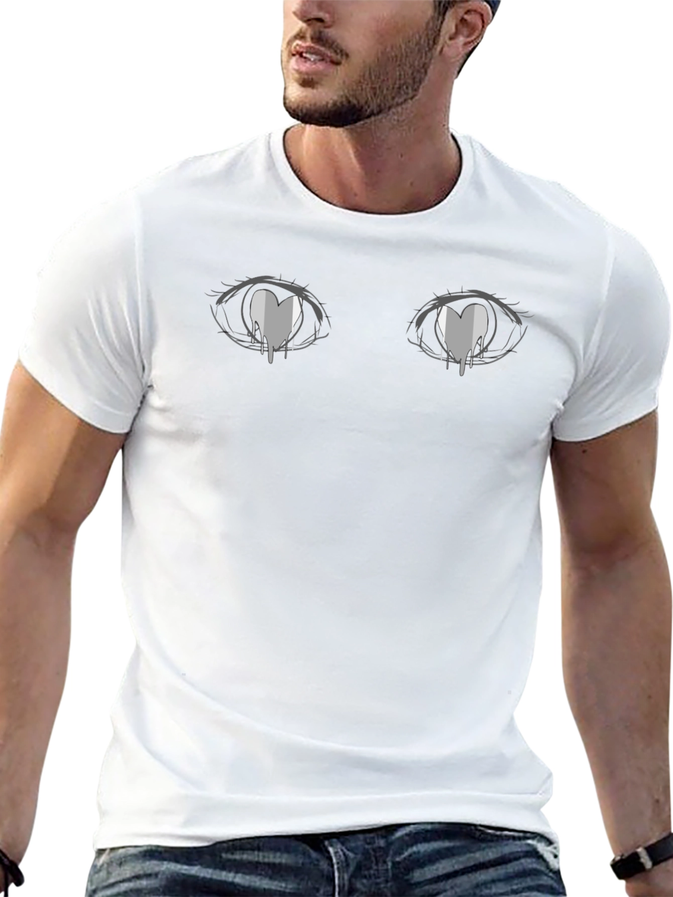 Anime Eyes Heart Tears Graphic Black T-Shirt