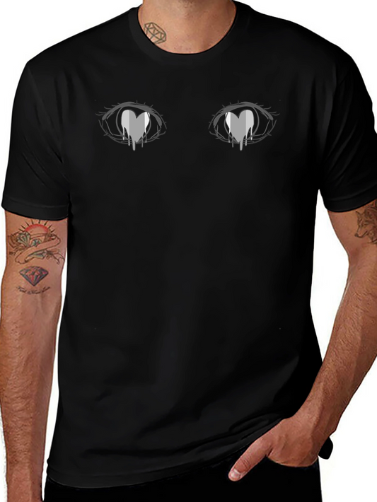 Anime Eyes Heart Tears Graphic Black T-Shirt
