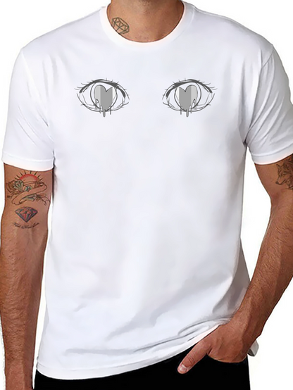 Anime Eyes Heart Tears Graphic Black T-Shirt