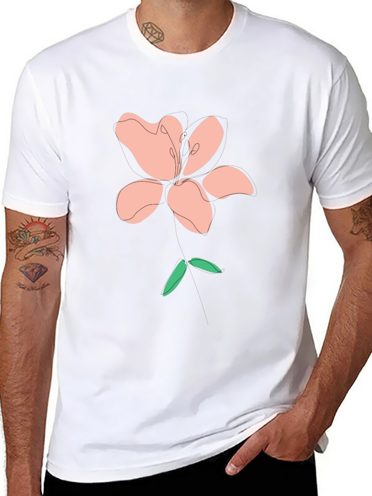 Modern Floral Graphic Tee - Black Cotton Blend