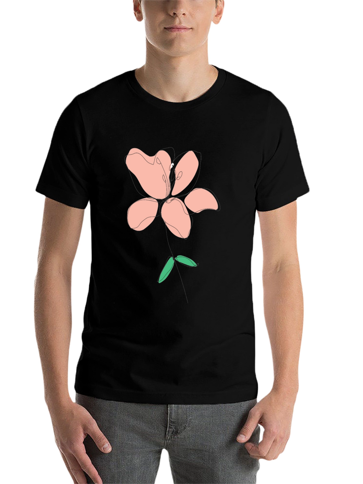 Modern Floral Graphic Tee - Black Cotton Blend