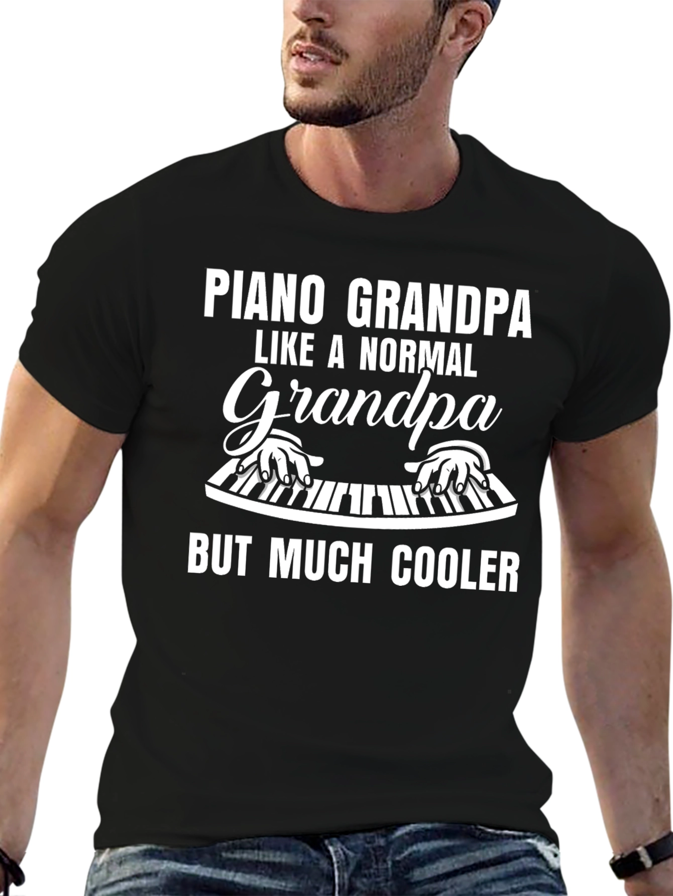 Piano Grandpa Black T-Shirt