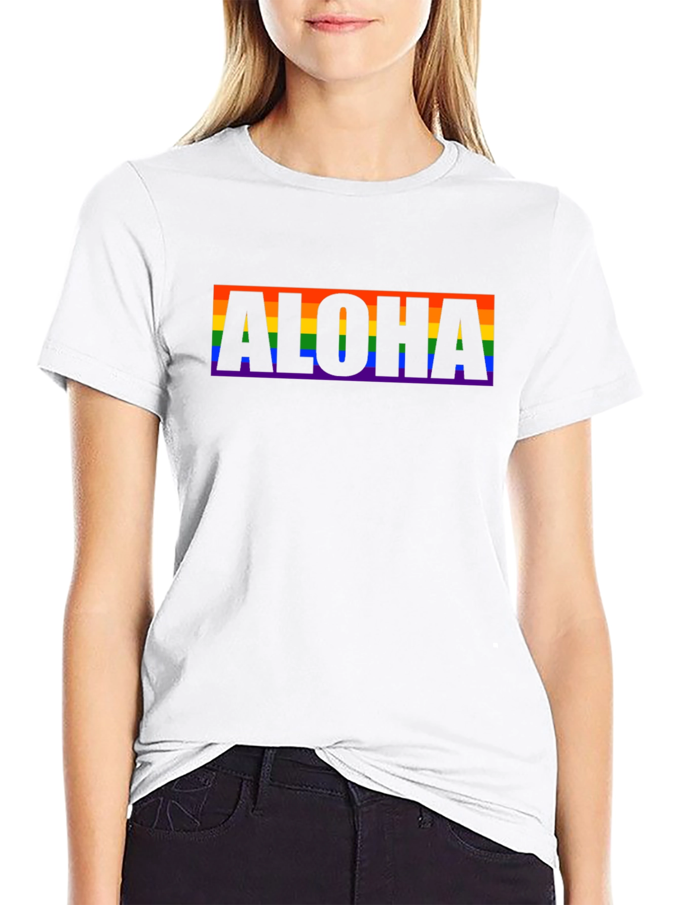 Aloha Rainbow Pride Graphic Tee - Black Cotton T-Shirt
