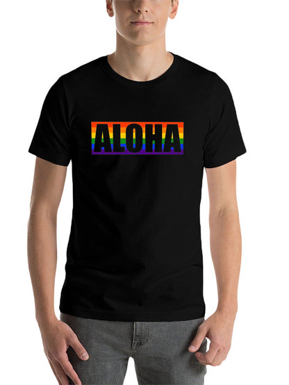 Aloha Rainbow Pride Graphic Tee - Black Cotton T-Shirt