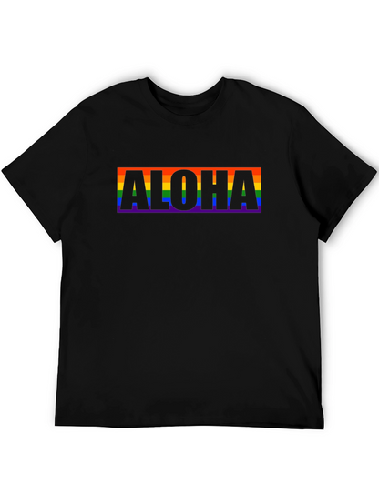 Aloha Rainbow Pride Graphic Tee - Black Cotton T-Shirt