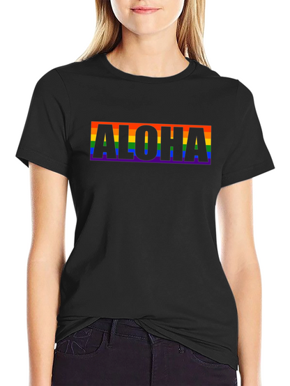 Aloha Rainbow Pride Graphic Tee - Black Cotton T-Shirt