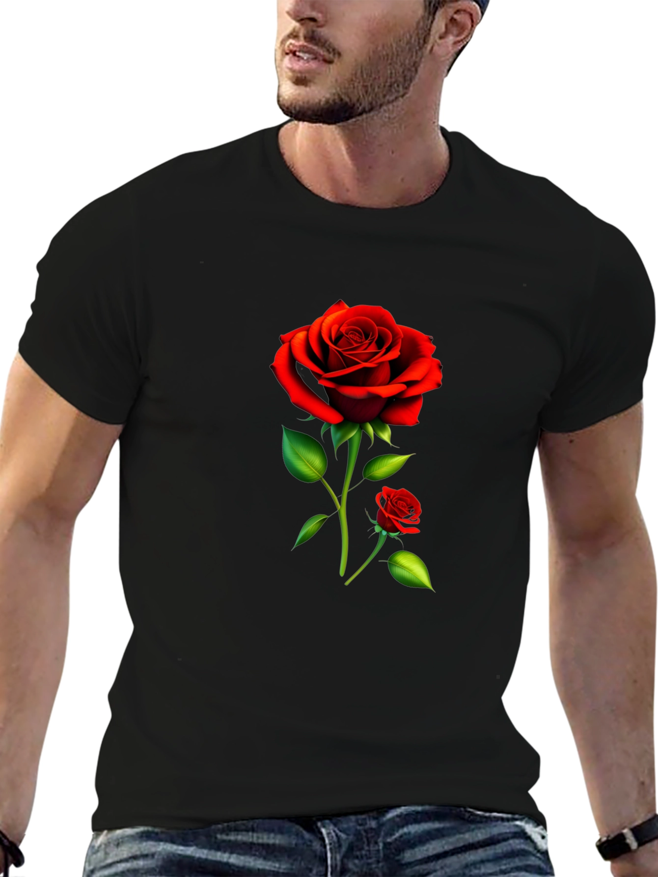Black Rose Graphic Tee - Stylish Floral Design