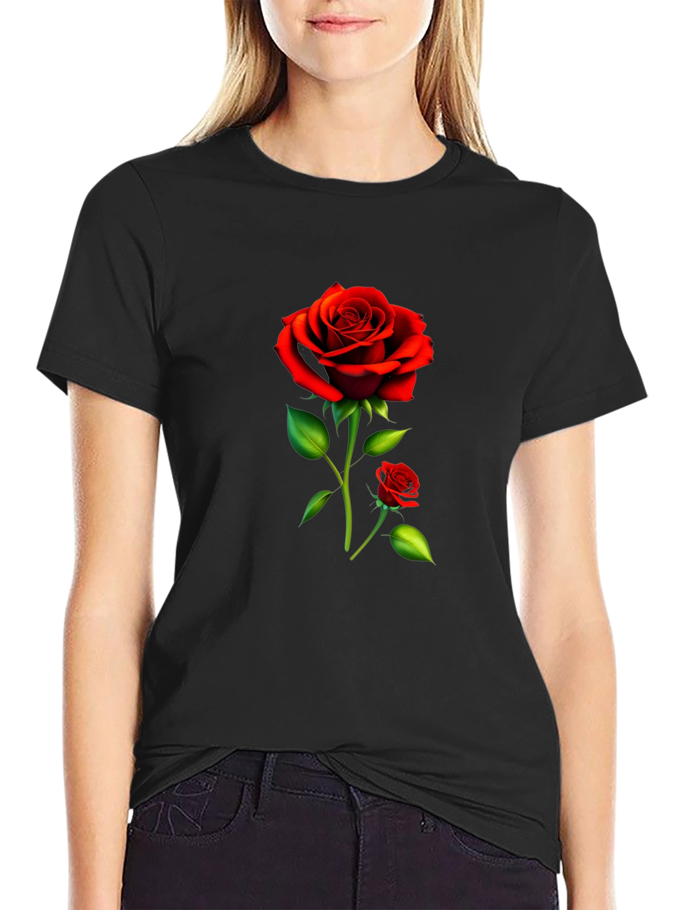 Black Rose Graphic Tee - Stylish Floral Design
