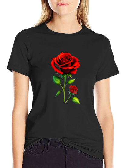 Black Rose Graphic Tee - Stylish Floral Design