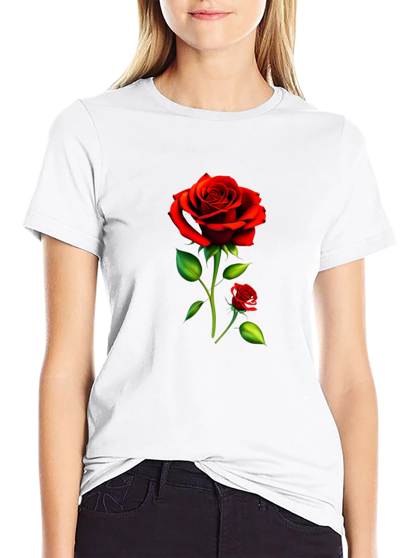 Black Rose Graphic Tee - Stylish Floral Design