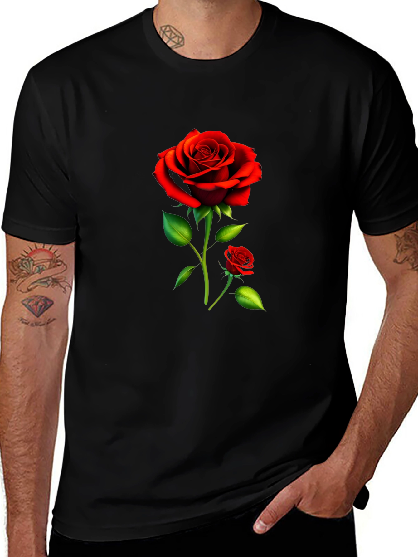 Black Rose Graphic Tee - Stylish Floral Design