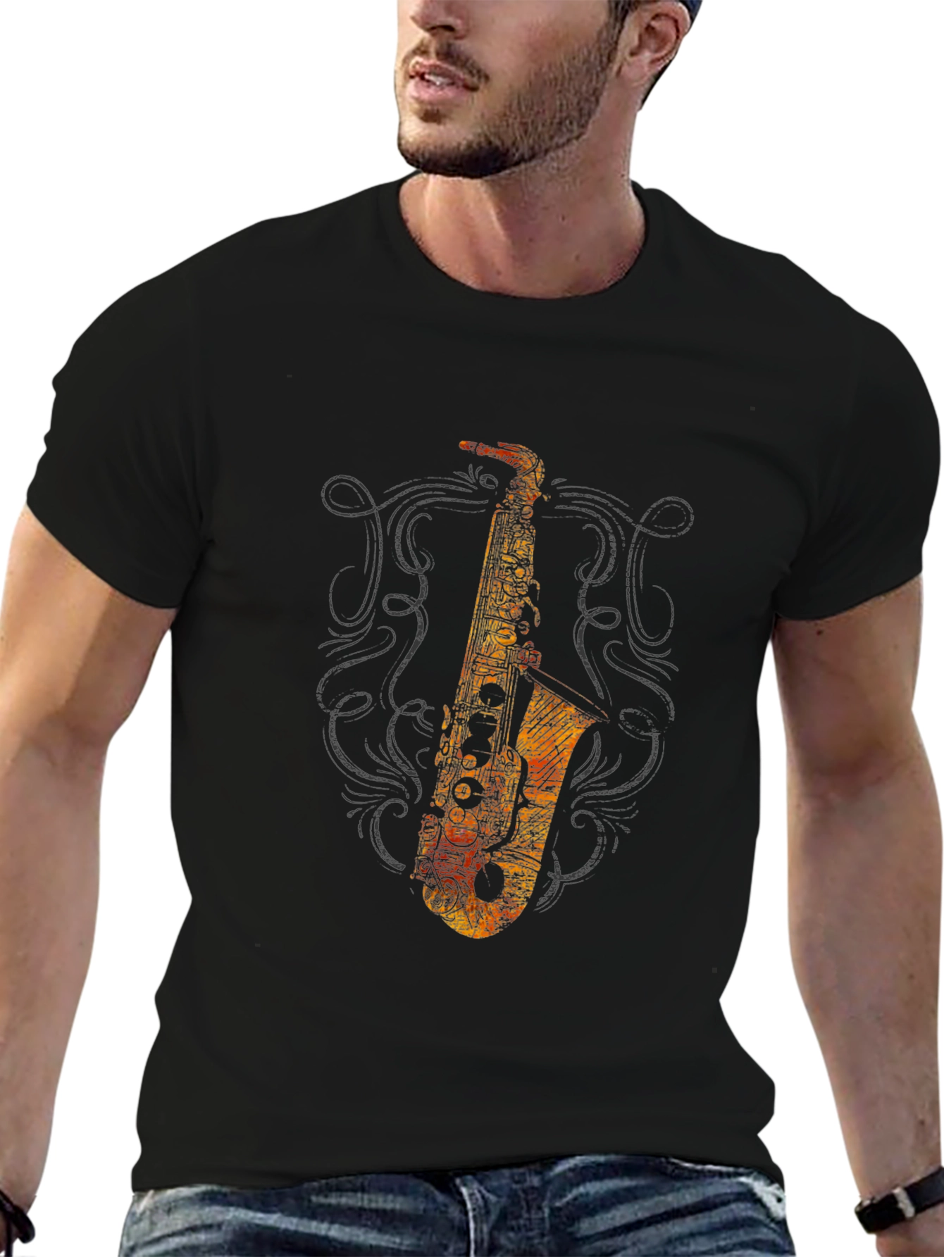 Saxophone Graphic Black T-Shirt