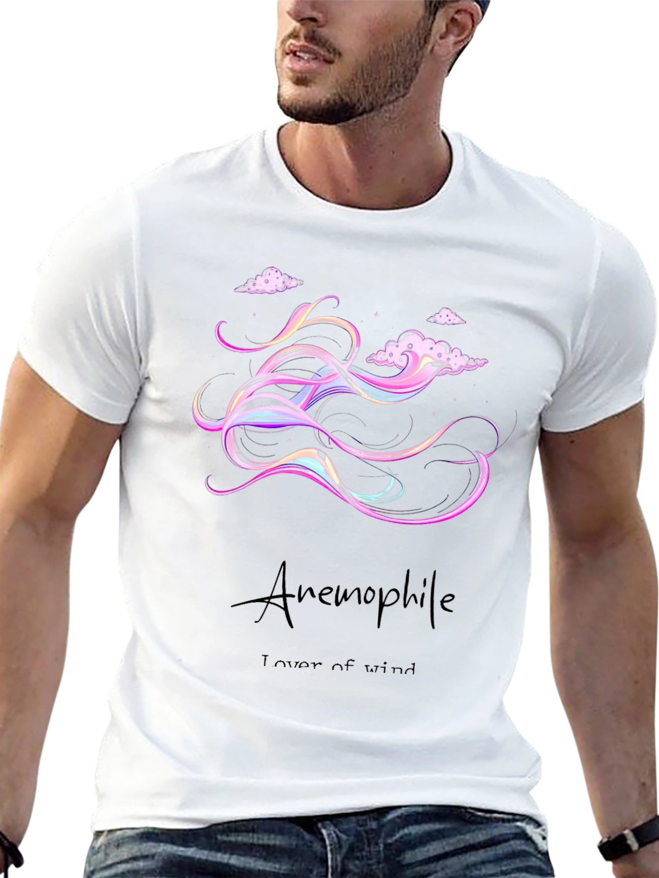 Anemophile Black T-Shirt - Whimsical Wind Design