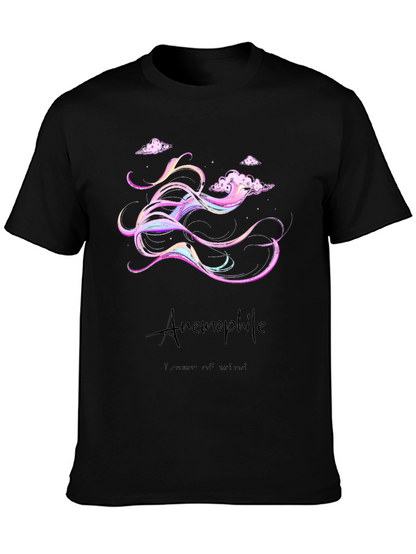 Anemophile Black T-Shirt - Whimsical Wind Design