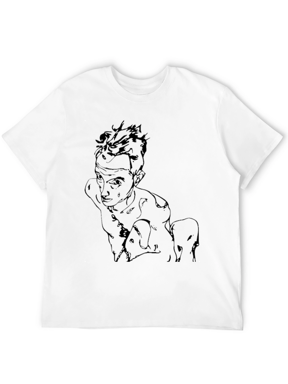 Abstract Sketch Graphic Tee - Black Cotton Casual Wear