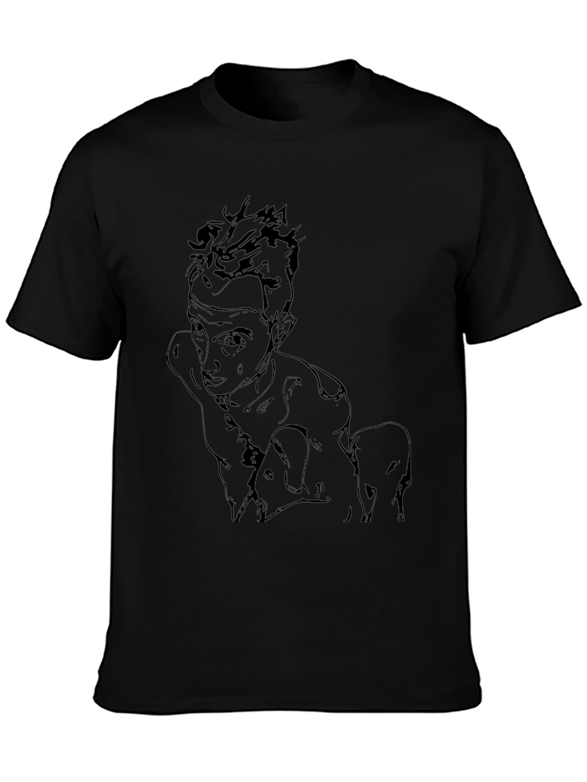 Abstract Sketch Graphic Tee - Black Cotton Casual Wear