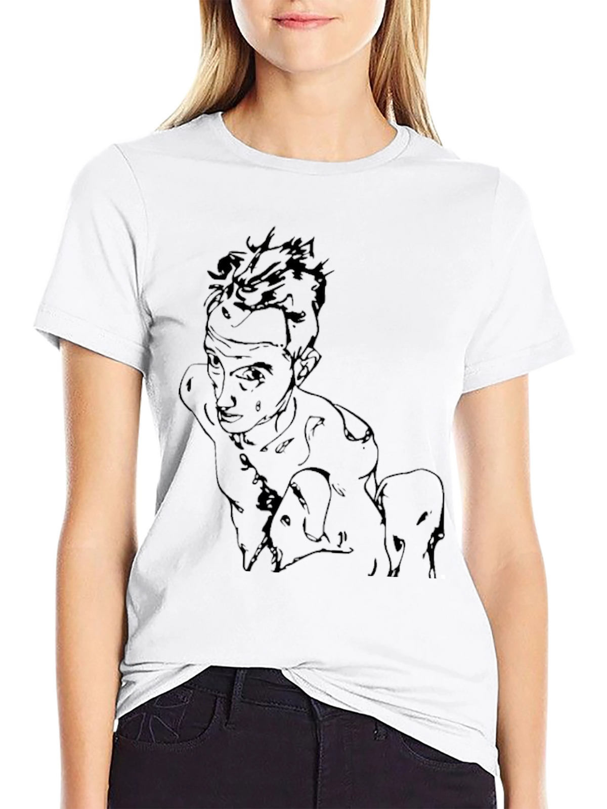 Abstract Sketch Graphic Tee - Black Cotton Casual Wear