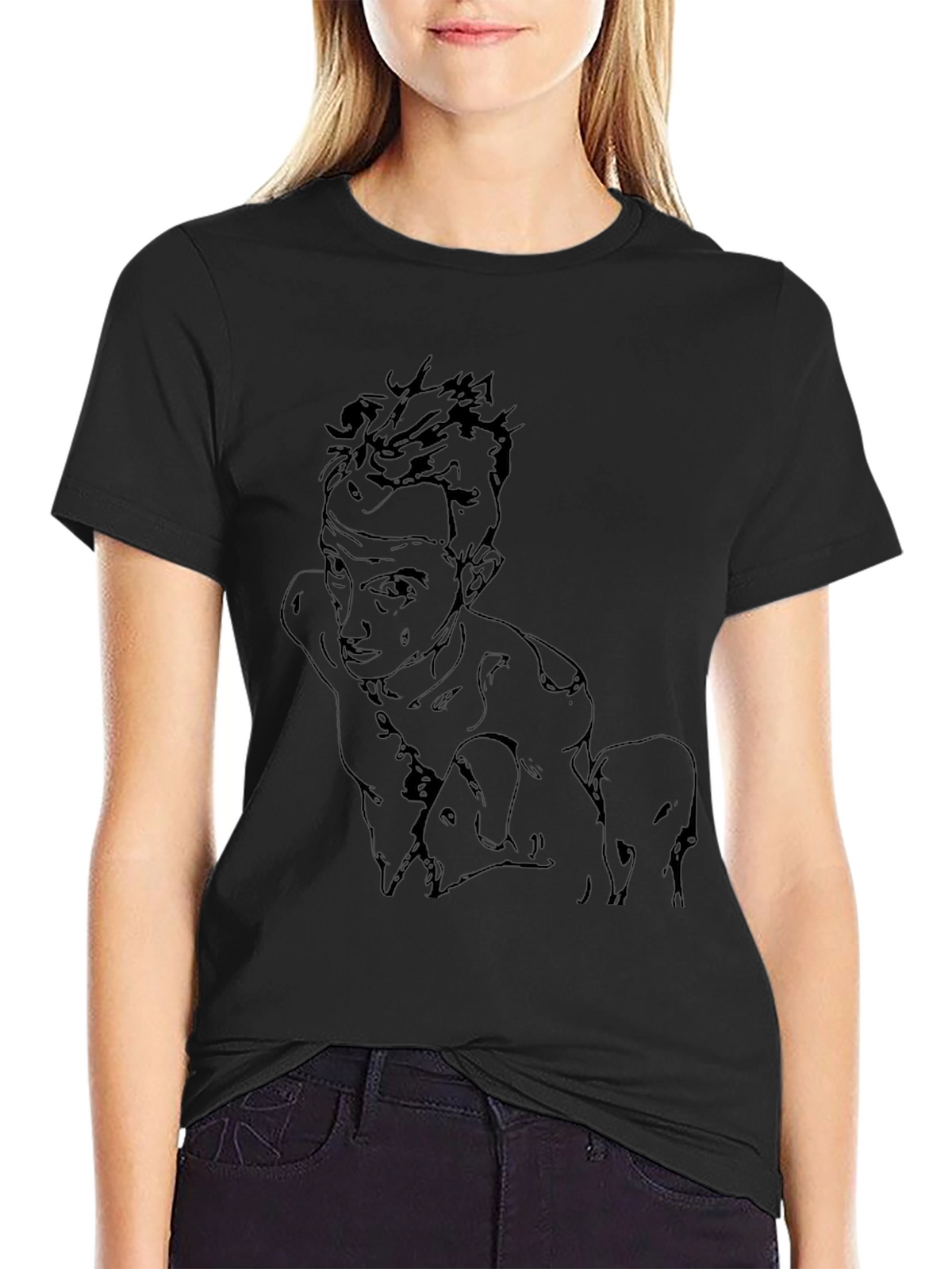 Abstract Sketch Graphic Tee - Black Cotton Casual Wear